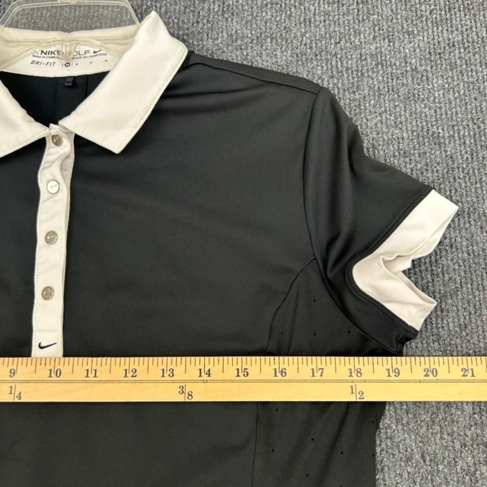 NIKE Golf Dri-Fit Women's Polo Shirt Medium Short Sleeve Black White Preppy - Picture 3 of 10